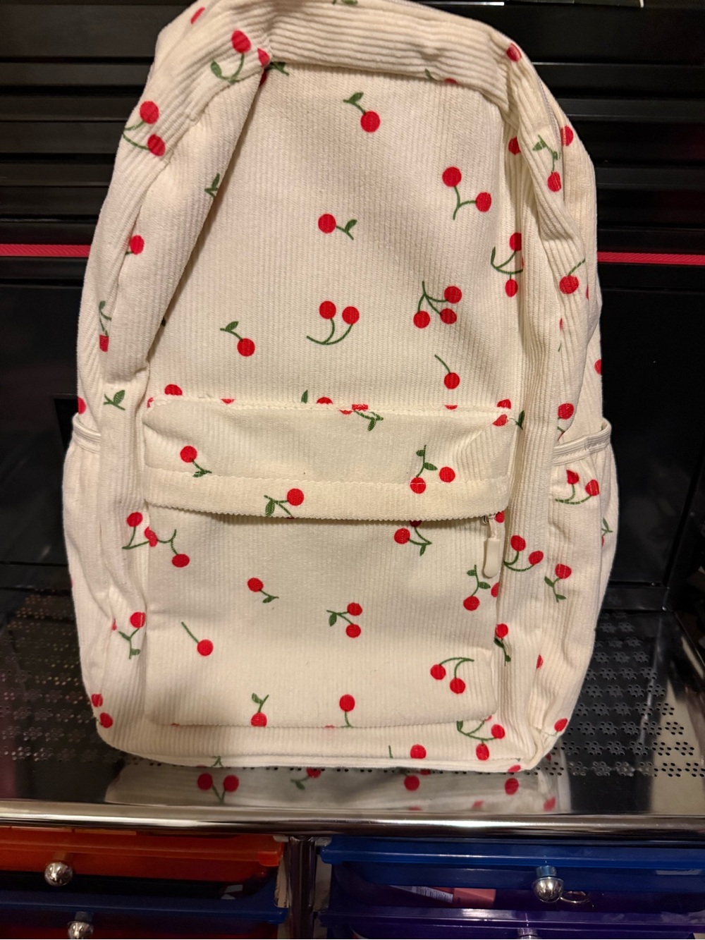 Source Unknown Cream Backpack with Red Cherry Pattern